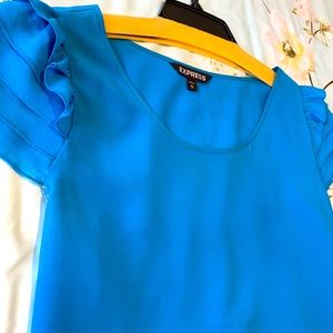 Blue Ruffle Short Sleeve Top - Express
